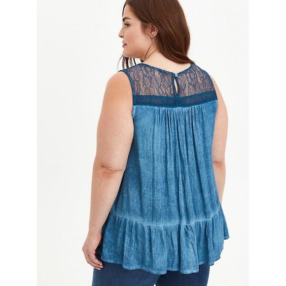 Torrid Lace Trim Tank - Gauze Mineral Wash Blue 4X NWT - Picture 4 of 9